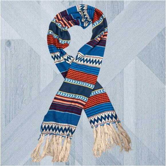 Women's Scarf Multicolor Jumbo 90" Boho Abstract Striped Fringe Knit - Picture 1 of 6